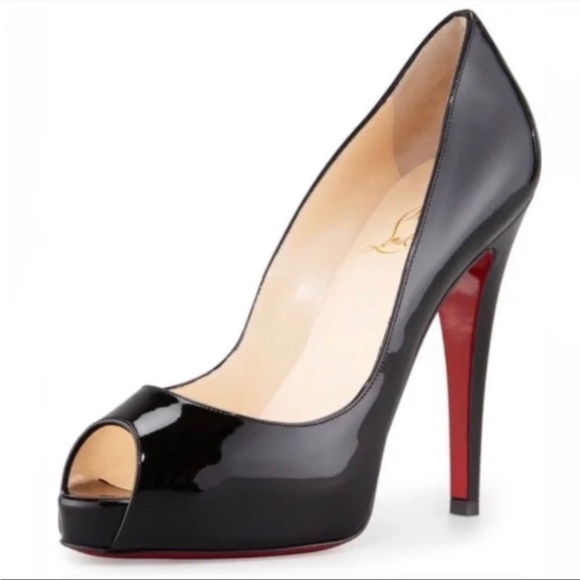 Christian Louboutin Very Prive 120 Black Patent Leather Peep Toe Heels EU 36.5 - Picture 2 of 11